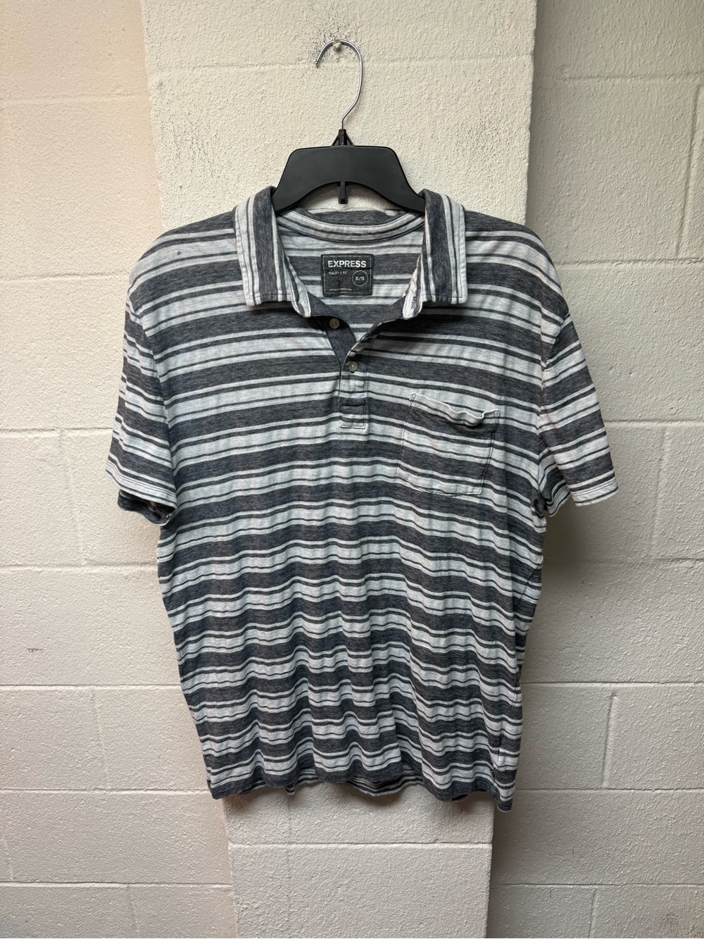 Express Men’s Navy/Gray Striped Polo Shirt